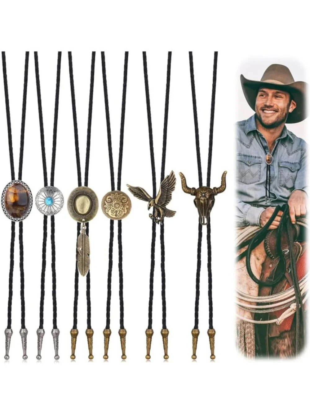 Handmade Vintage Leather Bolo Tie for Men - Western Cowboy Necklace & Costume